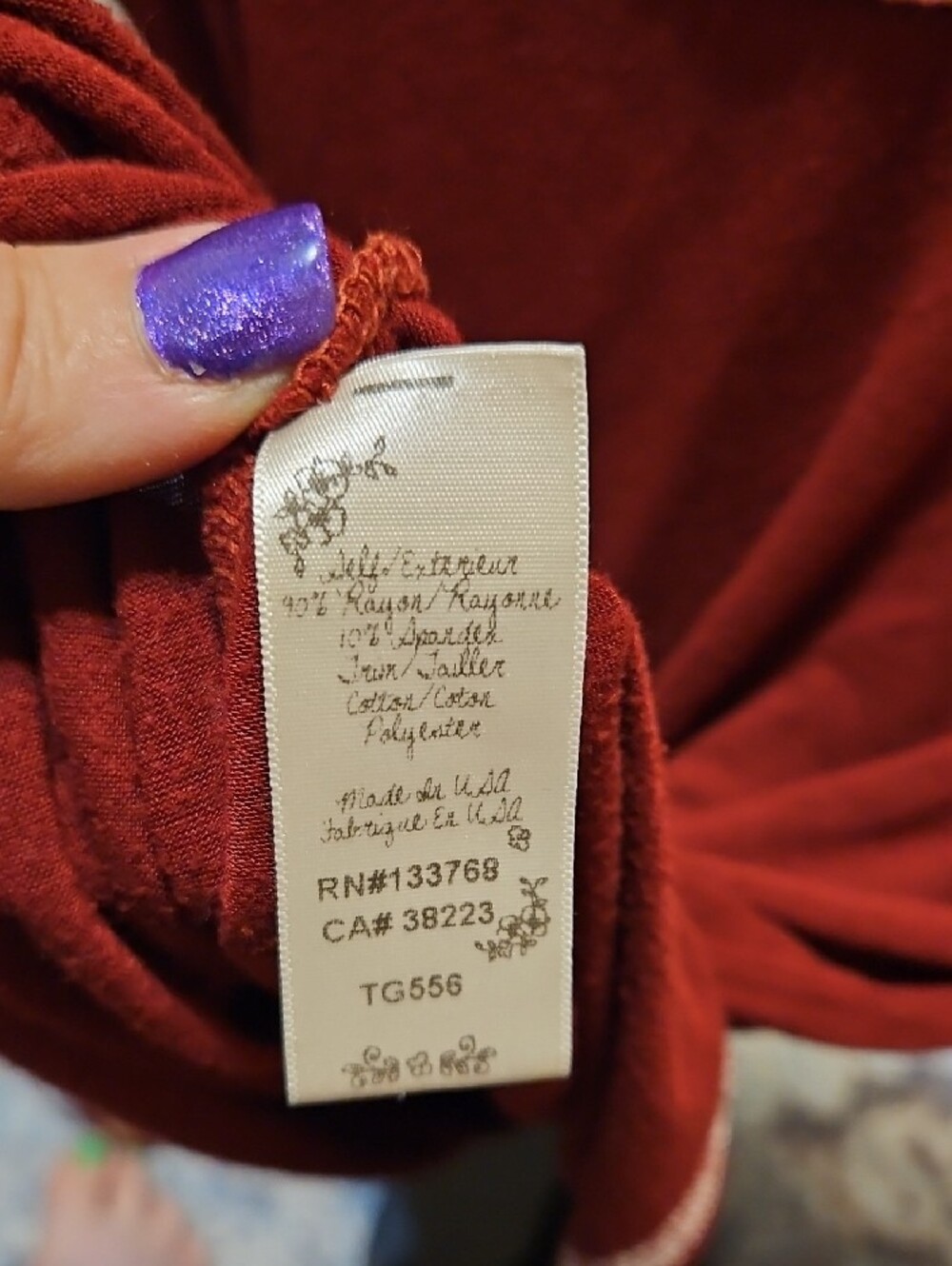 Scrapbook Originals Deep V Lace-Trim Long Sleeve Top - Rust - Picture 6 of 6